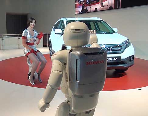 Honda - ASIMO and the personal mobility device the U3-X on stage together in Europe for the first time width=