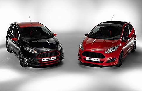 Ford - Le due Ford Fiesta sono verniciate in Red Race la Red Edition, abbinata al tetto e dettagli in nero lucido, ed in Black Panther la Black Edition, con tetto e finiture di colore rosso lucido. width=