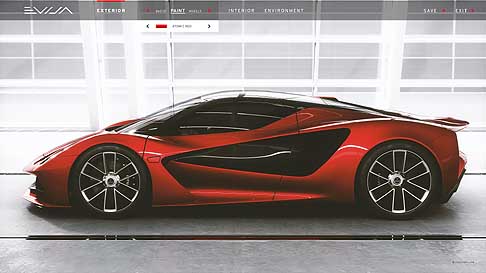 Lotus - Lotis Evija Hypercar vista laterale, il cliente può personalizzare la propria vettura attingendo alle dotazioni disponibili
