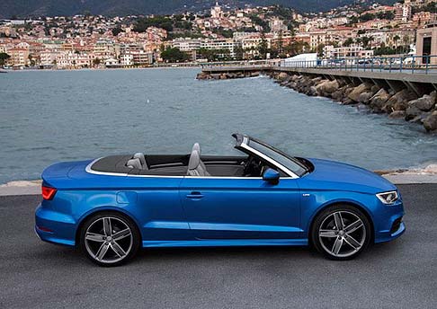 Audi - Attesa in Itali a partire da marzo 2014, la nuova Audi A3 Cabriolet è la nuova sportiva a cielo aperto dei Quattro Anelli, realizzata sulla piattaforma modulare trasversale MQB. width=