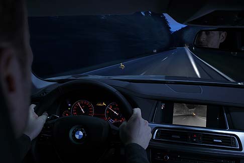 BMW - Per quanto riguarda la tecnologia,uno spazio è riservato al dispositivo BMW ConnectedDrive, dove la Dynamic Light Spot avverte il guidatore quando rileva degli animali al buio.  width=