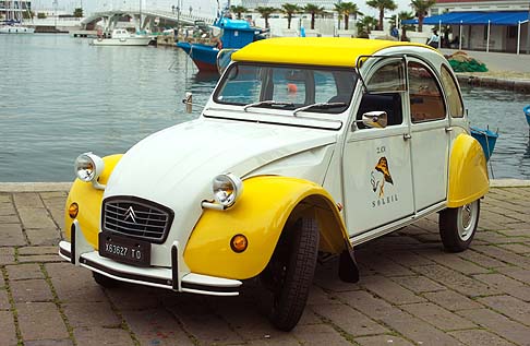 Citroen - Nata dalla creatività di un artista, Serge Gevin, titolare dell'agenzia Pink che si occupava dello studio dell'allestimento degli stand Citroën nelle manifestazioni più importanti, la Citroen 2CV Soleil è un esemplare unico, un’autentica opera d’arte. width=