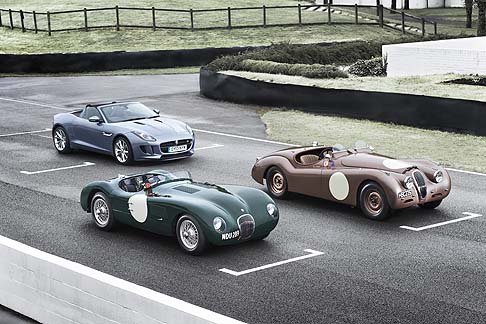Jaguar - A bordo di esemplari che appartengono alla tradizione sportiva Jaguar, come la C-Type e la XK120, potremo vedere il sei volte campione olimpico di ciclismo Sir Chris Hoy, il modello David Gandy, il vincitore della 24 Ore di Le Mans Andy Wallace. width=