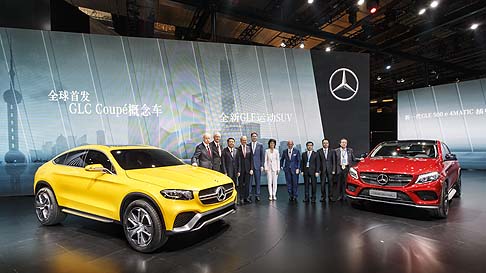 Mercedes-Benz - La premiere assoluta del brand tedesco è la show car GLC Coupé Concept, attraverso la quale Mercedes esprime la combinazione ideale tra SUV multifunzionali e Coupé, un felice connubio che ha già i suoi precedenti con la GLE Coupé width=