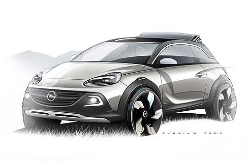 Opel - Specialista della personalizzazione la nuova Opel ADAM si presenta a Ginevra nella veste inedita di show car, uno studio di una mini-crossover urbana ADAM ROCKS caratterizzata dalla carrozzeria 3 porte, 3,70 metri di lunghezza, proporzioni muscolari. width=