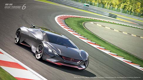 Peugeot - È destinata al videogioco Gran Turismo 6, la hypercar Peugeot Vision Gran Turismo, vettura estrema e adrenalinica, grazie al rapporto peso-potenza di 1:1, cioè 875 kg per 875 CV, per un’accelerazione da 0 a 100 km/h in 1,73 secondi. width=