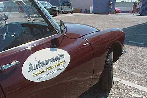 Raduno Ferrari - La fiammante Citroen DS Monofaro Olio Verde con il brand di Automania all´Autodromo del Levante width=