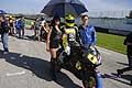 Introna Antonio moto Honda e ragazza ombrellino, schierato griglia di partenza al Trofeo Inverno 2015 presso l´Autodromo del Levante